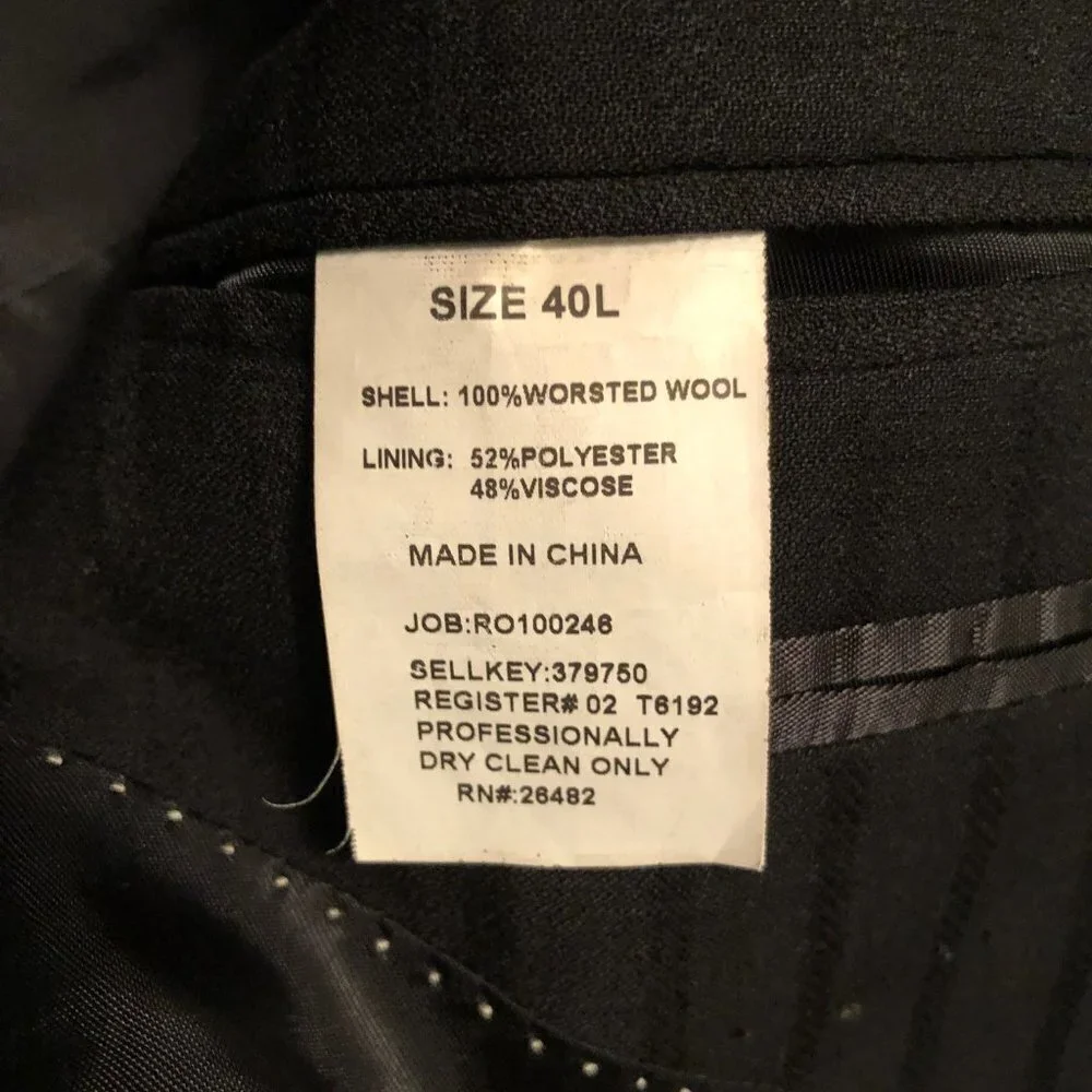 DKNY 40L Black Sport Coat Blazer Jacket Blk on Blk Striped 100% Wool